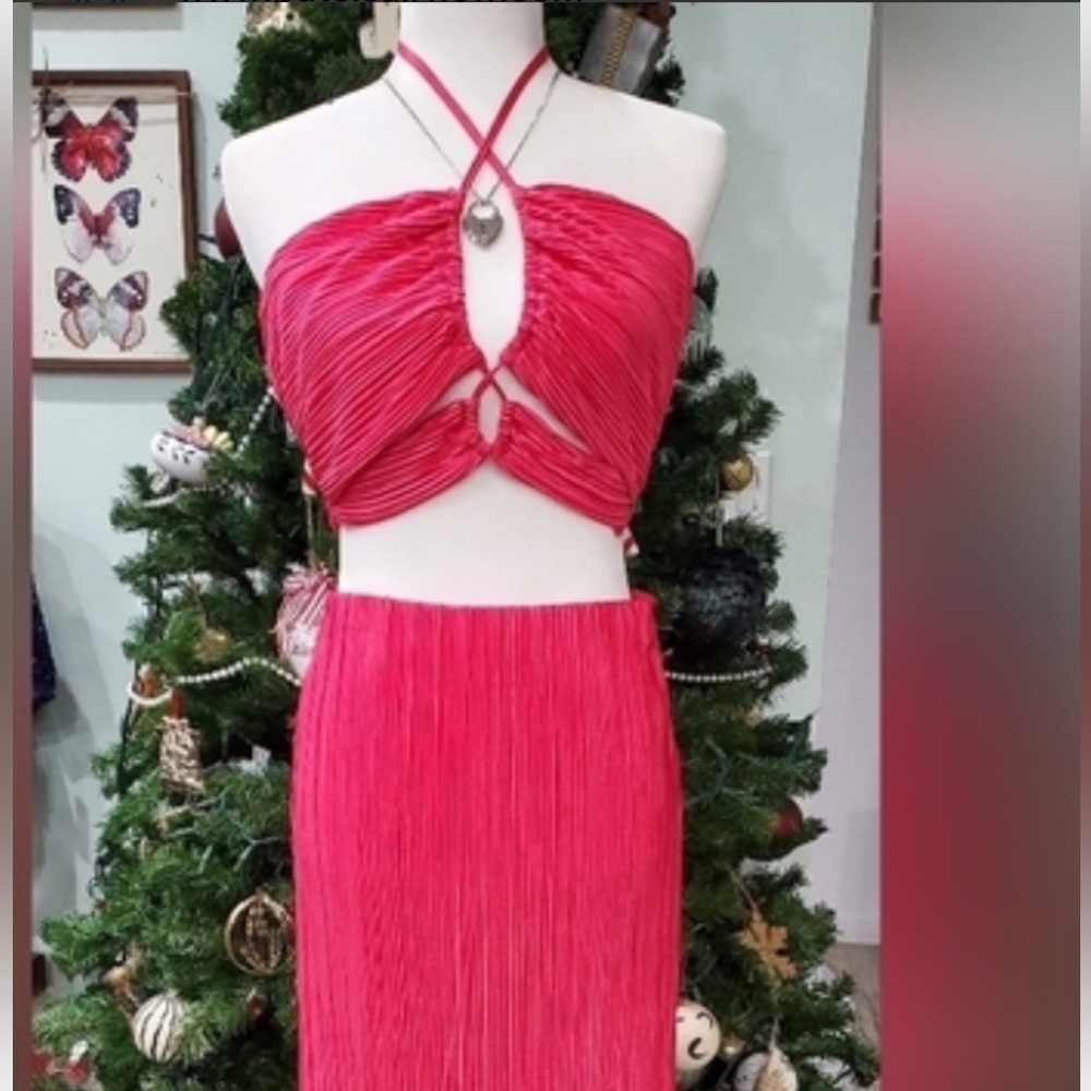 Sincerely Jules Vibrant Pink Halter two piece skirt set